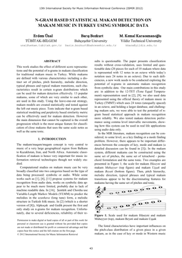 N-Gram Based Statistical Makam Detection on Makam Music in Turkey Using Symbolic Data