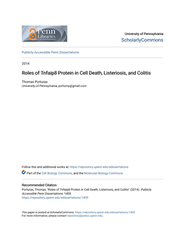 Roles of Tnfaip8 Protein in Cell Death, Listeriosis, and Colitis