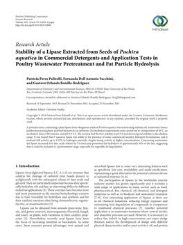 Stability of a Lipase Extracted from Seeds of Pachira Aquatica In