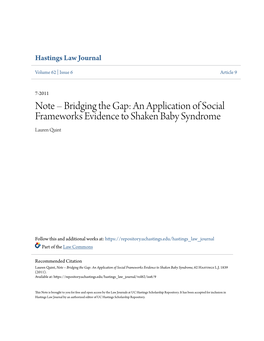 An Application of Social Frameworks Evidence to Shaken Baby Syndrome Lauren Quint