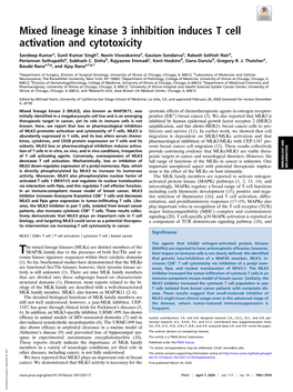 Mixed Lineage Kinase 3 Inhibition Induces T Cell Activation and Cytotoxicity