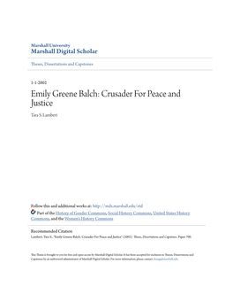 Emily Greene Balch: Crusader for Peace and Justice Tara S