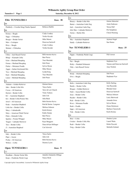 Willamette Agility Group Run Order Elite TUNNELERS 1 Open