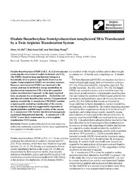 Oxalate Decarboxylase from Agrobacterium Tumefaciens C58 Is Translocated by a Twin Arginine Translocation System