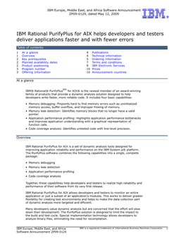 IBM Rational Purifyplus for AIX Helps Developers and Testers Deliver Applications Faster and with Fewer Errors