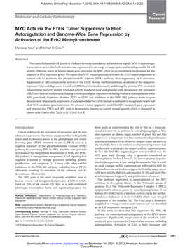 MYC Acts Via the PTEN Tumor Suppressor to Elicit Autoregulation and Genome-Wide Gene Repression by Activation of the Ezh2 Methyltransferase