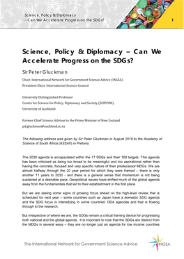 Science, Policy & Diplomacy – Can We Accelerate Progress on The