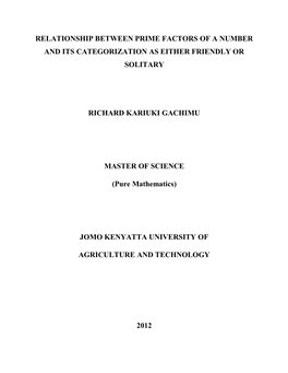 Relationship Between Prime Factors of a Number and Its Categorization As Either Friendly Or Solitary