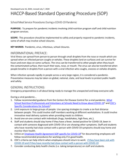 School Meal Procedures During a Pandemic