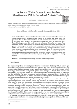 A Safe and Efficient Storage Scheme Based on Blockchain and IPFS for Agricultural Products Tracking