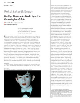 Pokol Takaréklángon Marilyn Manson És David Lynch
