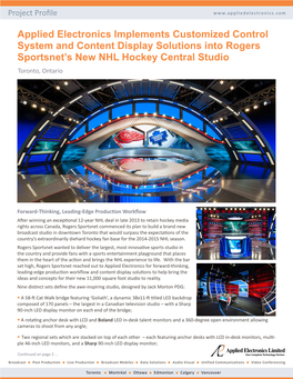 Applied Electronics Implements Customized Control System and Content Display Solutions Into Rogers Sportsnet’S New NHL Hockey Central Studio Toronto, Ontario