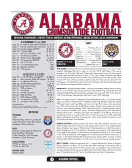 Crimson Tide Football 15 National Championships 110 First Team All-Americans 61 Bowl Appearances 34 Bowl Victories 23 Sec Championships