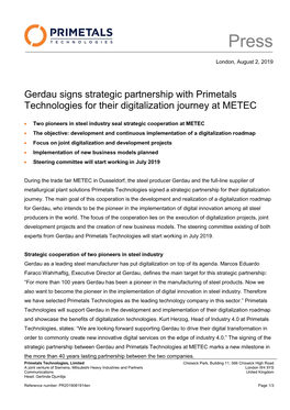 Gerdau Signs Strategic Partnership with Primetals Technologies for Their Digitalization Journey at METEC