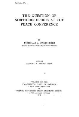 The Question of Northern Epirus at the Peace Conference