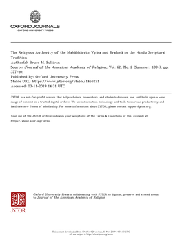 The Religious Authority of the Mahābhārata: Vyāsa and Brahmā in the Hindu Scriptural Tradition Author(S): Bruce M