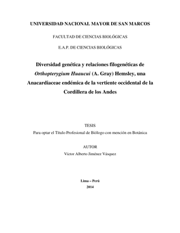 Diversidad Genética Y Relaciones Filogenéticas De Orthopterygium Huaucui (A