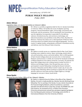 Public Policy Fellows Fall 2019