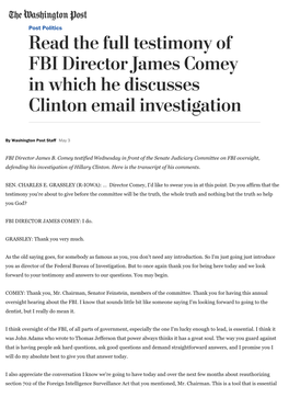 Read the Full Testimony of FBI Director James Comey in Which He Discusses Clinton Email Investigation