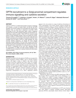 OPTN Recruitment to a Golgi-Proximal Compartment Regulates Immune Signalling and Cytokine Secretion Thomas O’Loughlin1,2,‡, Antonina J
