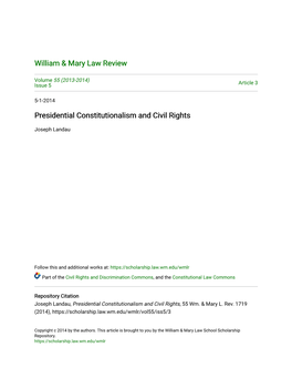 Presidential Constitutionalism and Civil Rights