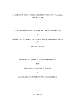 A Multi-Band Metamaterial Absorber Design for Solar Cell Applications