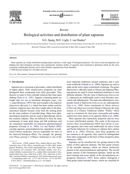 Biological Activities and Distribution of Plant Saponins S.G