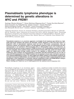 Plasmablastic Lymphoma Phenotype Is Determined by Genetic Alterations