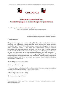 Ditransitive Constructions: Creole Languages in a Cross-Linguistic Perspective