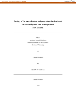 Ecology of the Naturalisation and Geographic Distribution of the Non-Indigenous Seed Plant Species Of