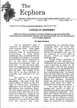 Ecphora QUARTERLY NEWSLETTER of the CALVERT MARINE MUSEUM FOSSIL CLUB Volume 13, Number 1 Winter 1997 Whole Number 43