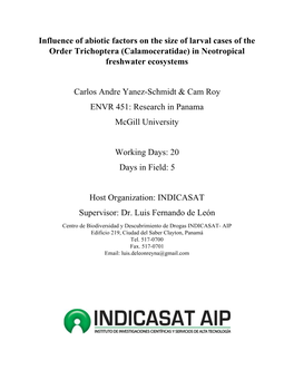 Influence of Abiotic Factors on the Size of Larval Cases of the Order Trichoptera (Calamoceratidae) in Neotropical Freshwater Ecosystems