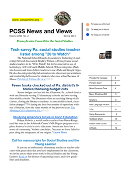 PCSS News and Views to Keep You in Touch to Keep You Involved Volume LVIII No