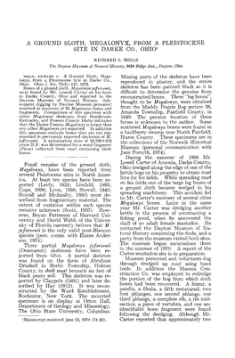 A Ground Sloth, Megalonyx, from a Pleistocene Site in Darke Co., Ohio1