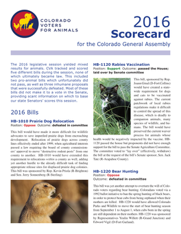 2016 Scorecard for the Colorado General Assembly