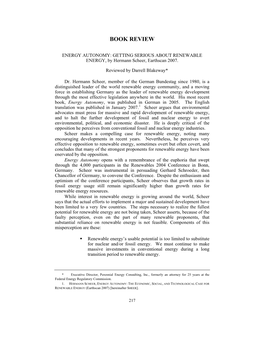 ENERGY AUTONOMY: GETTING SERIOUS ABOUT RENEWABLE ENERGY, by Hermann Scheer, Earthscan 2007