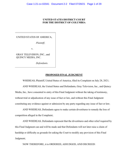 Proposed Final Judgment: U.S. V. Gray Television, Inc. and Quincy