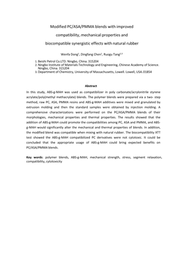 Modified PC/ASA/PMMA Blends with Improved Compatibility, Mechanical Properties and Biocompatible Synergistic Effects with Natural Rubber