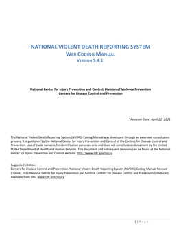 National Violent Death Reporting System Web Coding Manual Version 5.4.1*
