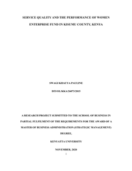 Service Quality and the Performance of Women Enterprise Fund in Kisumu County, Kenya