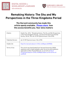 Remaking History: the Shu and Wu Perspectives in the Three Kingdoms Period