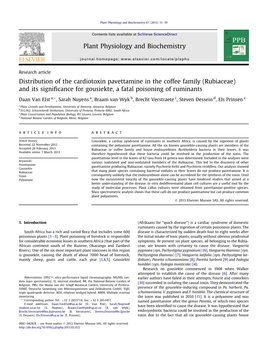 Rubiaceae) and Its Signiﬁcance for Gousiekte, a Fatal Poisoning of Ruminants