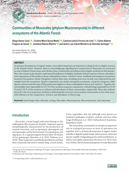 (Phylum Mucoromycota) in Different Ecosystems of the Atlantic Forest