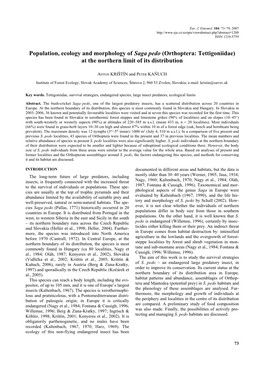 Population, Ecology and Morphology of Saga Pedo (Orthoptera: Tettigoniidae) at the Northern Limit of Its Distribution