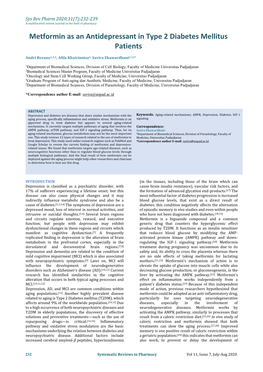 Metformin As an Antidepressant in Type 2 Diabetes Mellitus Patients