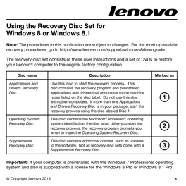 Using the Recovery Disc Set for Windows 8 Or Windows 8.1