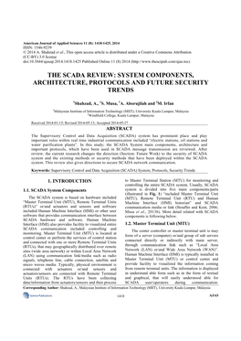 The Scada Review: System Components, Architecture, Protocols and Future Security Trends