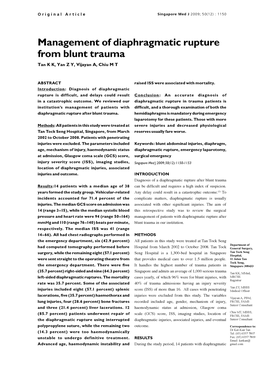 Management of Diaphragmatic Rupture from Blunt Trauma Tan K K, Yan Z Y, Vijayan A, Chiu M T