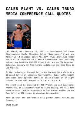 Caleb Plant Vs. Caleb Truax Media Conference Call Quotes