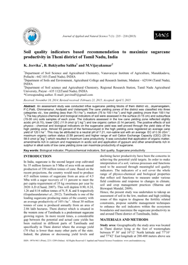 Soil Quality Indicators Based Recommendation to Maximize Sugarcane Productivity in Theni District of Tamil Nadu, India